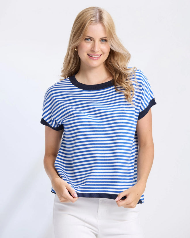 Stella and Gemma Laneway Top Cobalt Stripe