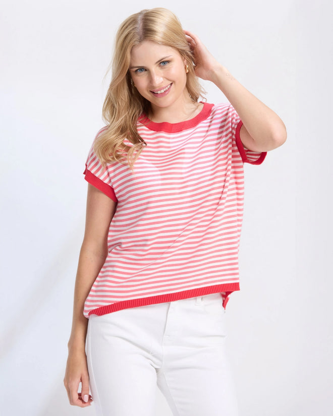 Stella and Gemma Laneway Top Pink Stripe