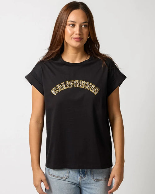 Stella and Gemma Leopard California Black Cuff Sleeve T Shirt