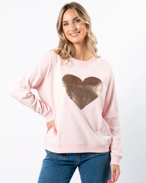 Stella and Gemma Marshmallow Beige Sequin Heart Classic Sweatshirt