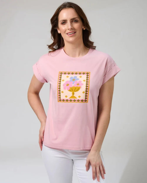 Stella and Gemma Mauve Jardin Tile Cuff T Shirt