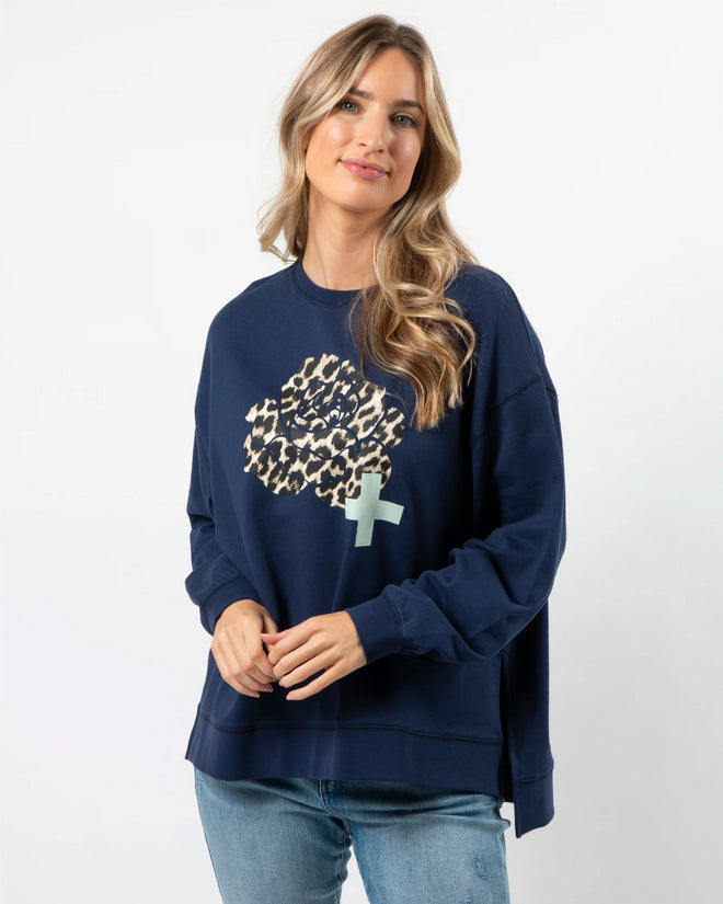 Stella and Gemma Navy Leopard Rose Everyday Sweatshirt