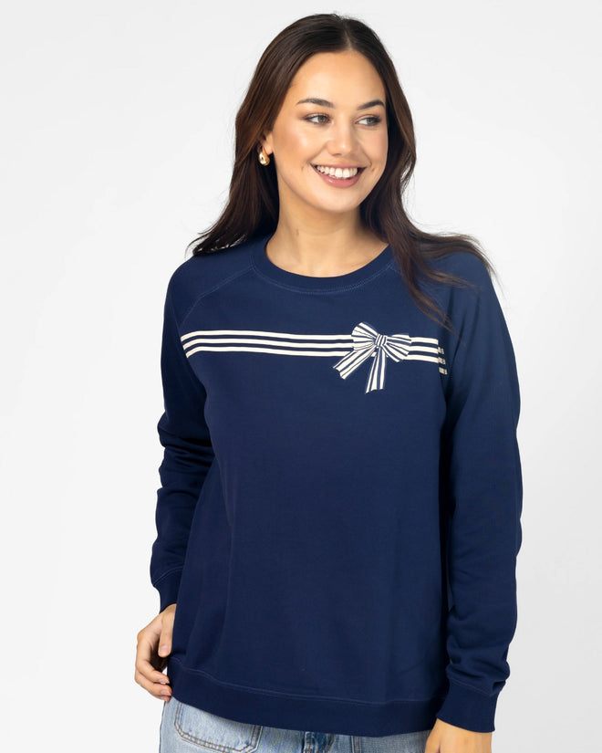 Stella and Gemma Navy Stripes & Bow Classic Sweatshirt