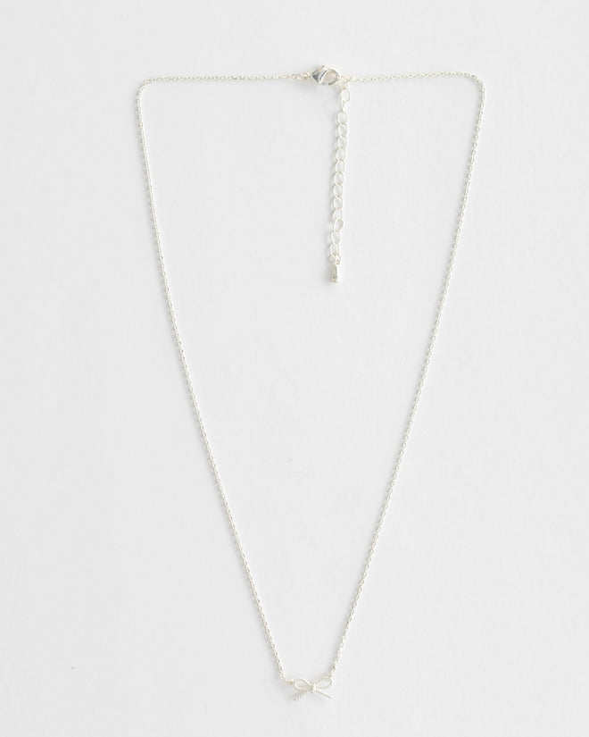 Stella and Gemma Necklace Silver Rope Bow