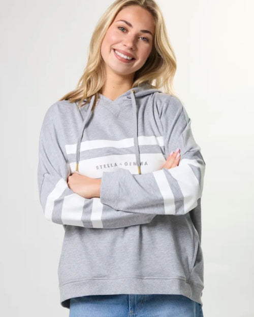 Stella and Gemma Newport Hoodie Grey Marle Icon Stripe
