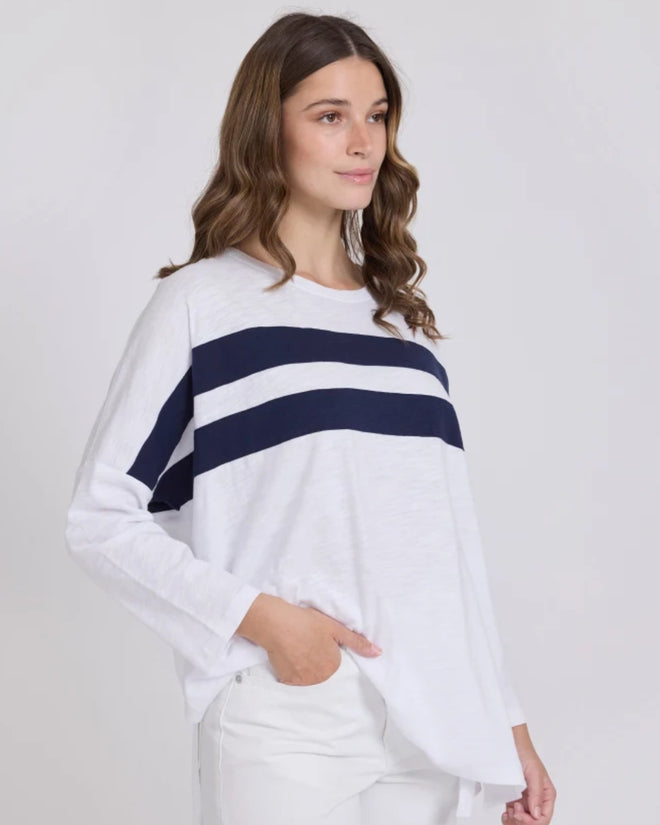 Stella and Gemma Orlando Long Sleeve Top White Navy Stripe