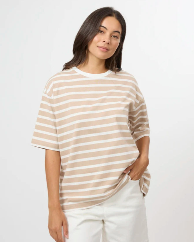 Stella and Gemma Porter T Shirt Oat and White Stripe