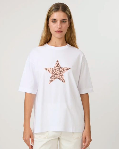 Stella and Gemma Porter T Shirt White Star Femme Leopard