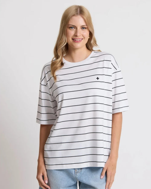 Stella and Gemma Porter White Black Stripe T Shirt