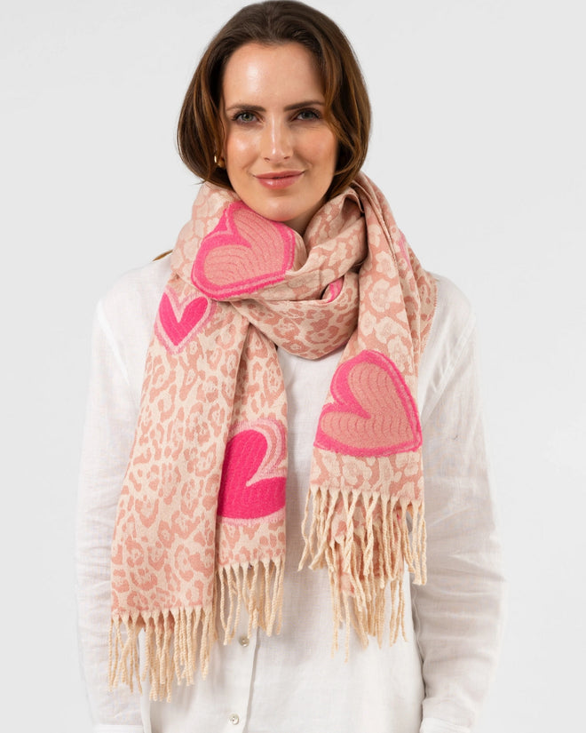 Stella and Gemma Scarf Green Pink Hearts