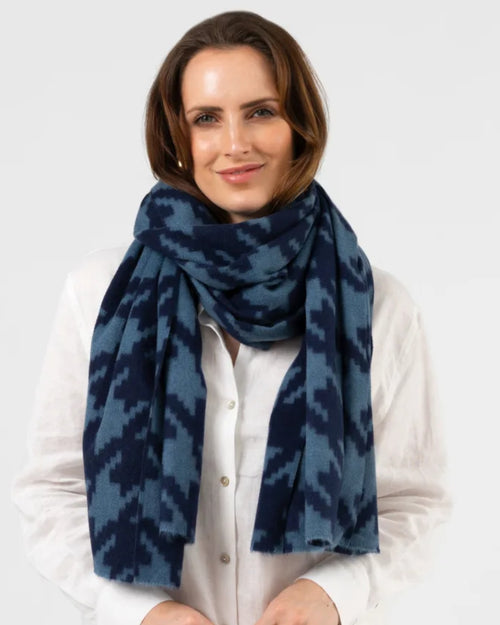 Stella and Gemma Scarf Houndstooth Deep Blue