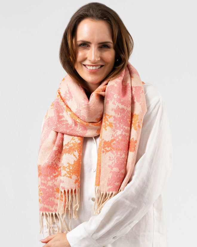 Stella and Gemma Scarf Pink Orange Tassels