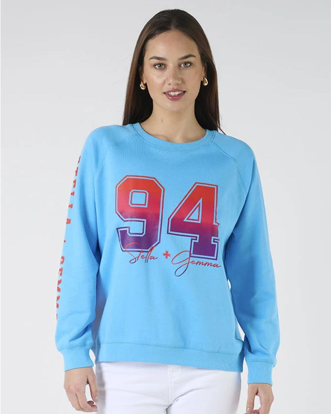 Stella and Gemma Sky Blue Ombre Varsity Classic Sweatshirt