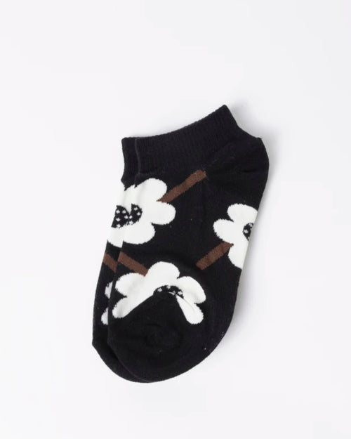 Stella and Gemma Socks Black with White Flower