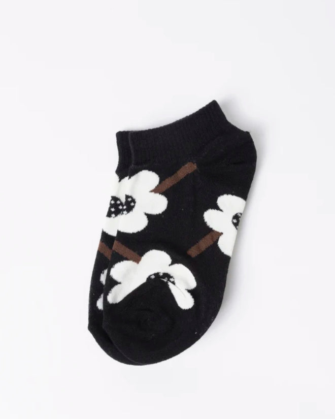 Stella and Gemma Socks Black with White Flower
