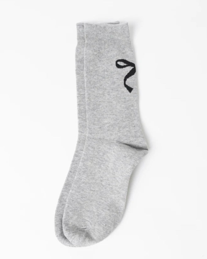 Stella and Gemma Socks Grey with Black Bow