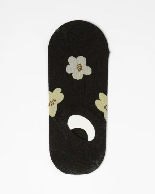 Stella and Gemma Socks No Show Black with Taupe Flowers