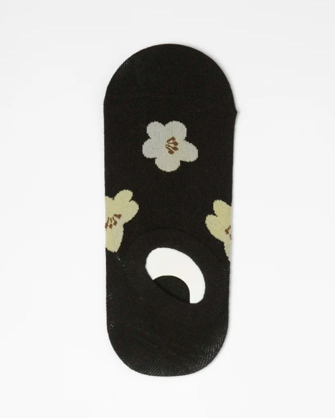 Stella and Gemma Socks No Show Black with Taupe Flowers