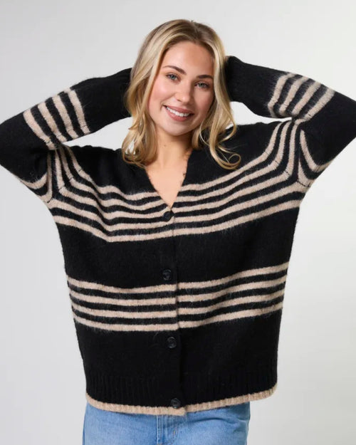 Stella and Gemma Striped Cardigan Black Sand