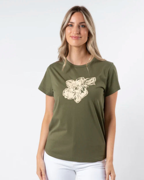 Stella and Gemma T Shirt Petal Garden Khaki