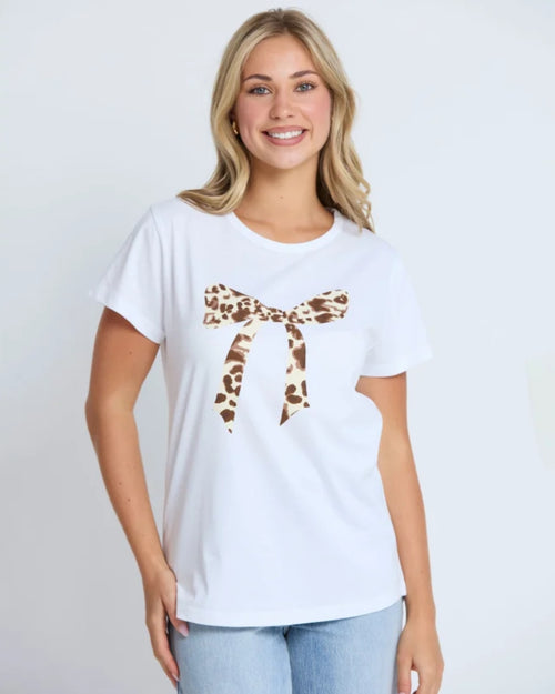 Stella and Gemma White Leopard Bow Classic T Shirt
