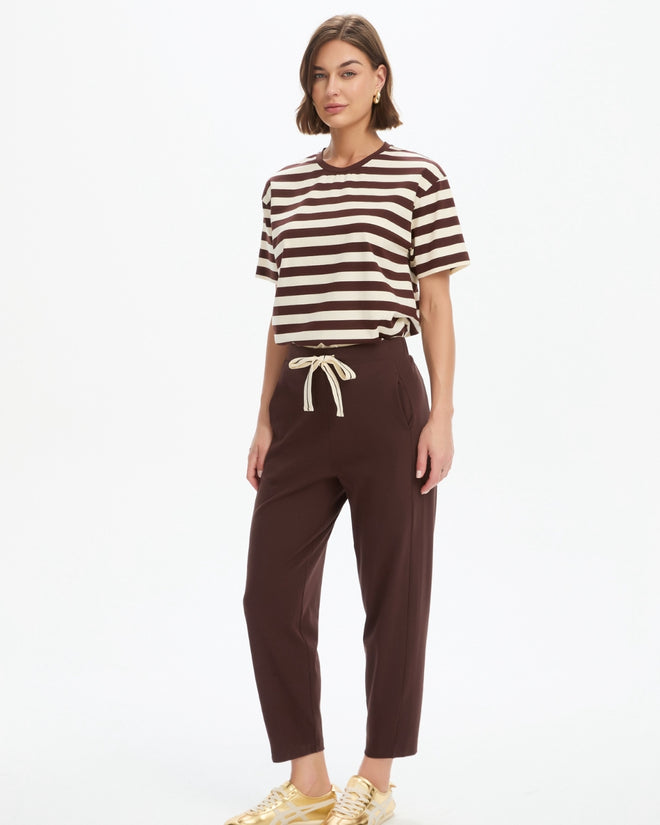 Tirelli Barrell Leg Lounge Pant Chocolate Cream Stripe Summer Weight 