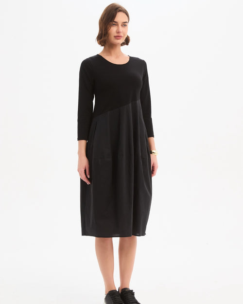 Tirelli Black Diagonal Seam Combi Dress