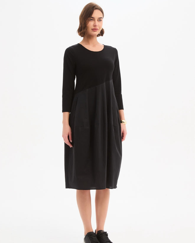 Tirelli Black Diagonal Seam Combi Dress