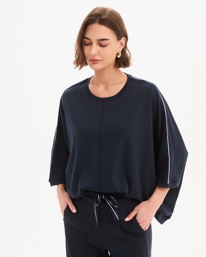 Tirelli Navy with Navy Stripe Oversized 3/4 Stripe T Shirt