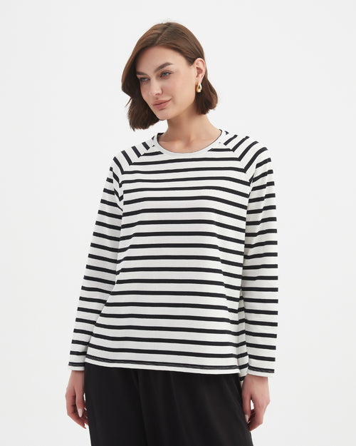 Tirelli Stripe Long Sleeve Weekend T Shirt White/Black