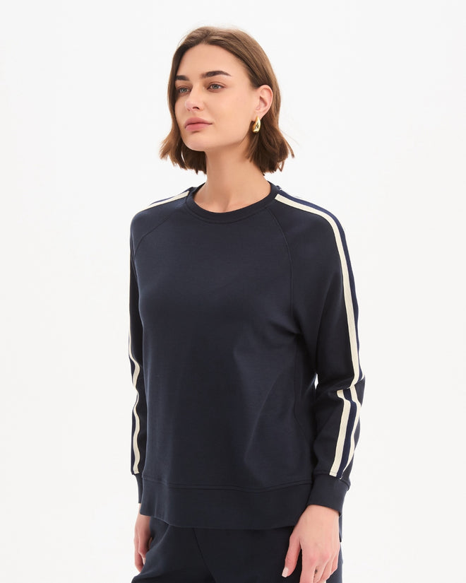 Tirelli Stripe Sleeve Sweatshirt Navy Cream Stripe