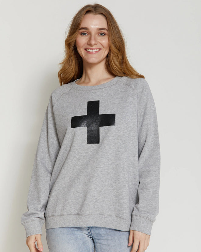 Stella and Gemma Grey Marle Glitter Black Cross Sweatshirt