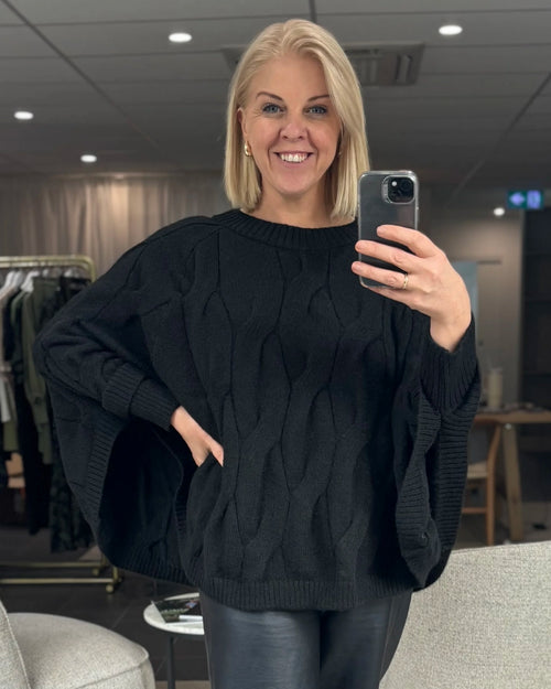 Stella and Gemma Cable Poncho Black