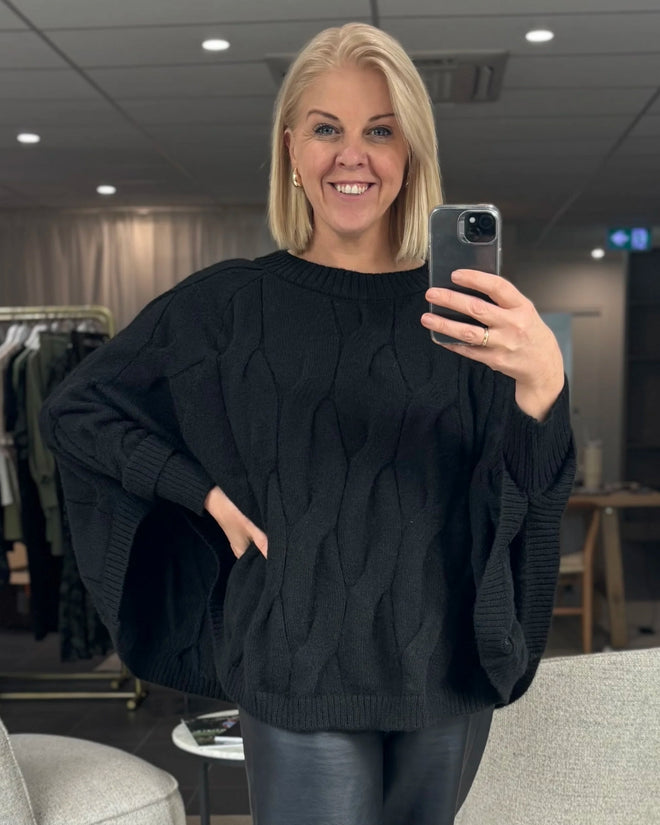 Stella and Gemma Cable Poncho Black