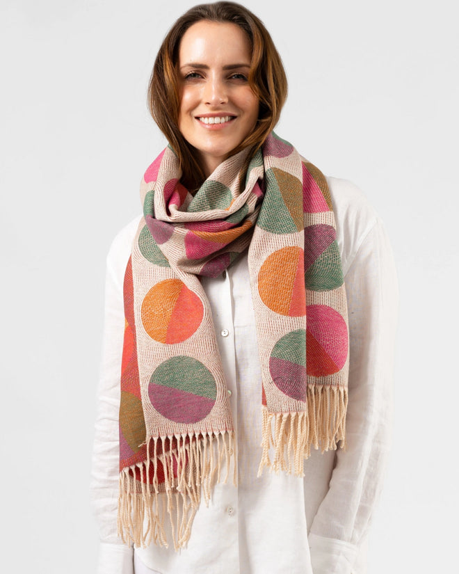 Stella and Gemma Scarf Green Pink Circles