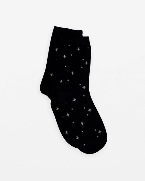 Stella and Gemma Socks Black with Mini Silver Stars