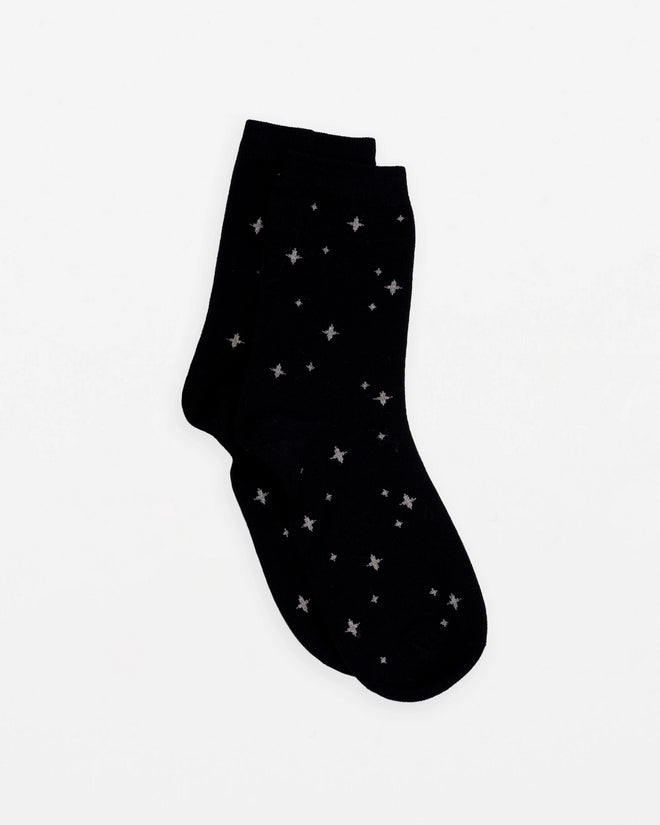 Stella and Gemma Socks Black with Mini Silver Stars