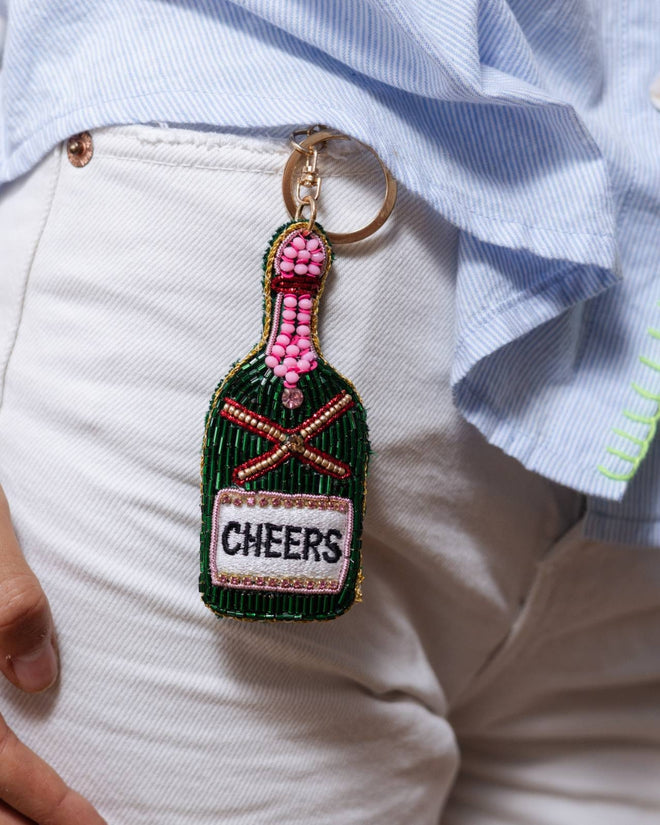 Beaded Keychain Cheers Champagne Pink