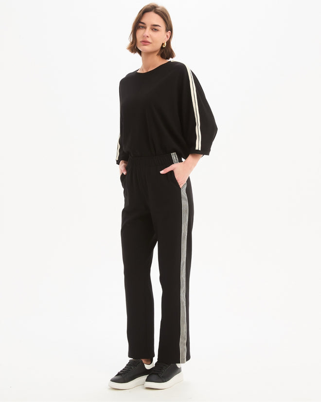 PREORDER - Tirelli Straight Leg Lounge Pant Black Cream Stripe DUE END APRIL