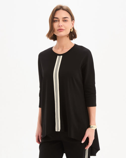 Tirelli Black with Cream Stripe Front 3/4 Sleeve T Shirt