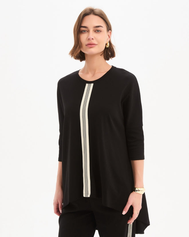 PREORDER - Tirelli Black with Cream Stripe Front 3/4 Sleeve T Shirt  DUE END MAY