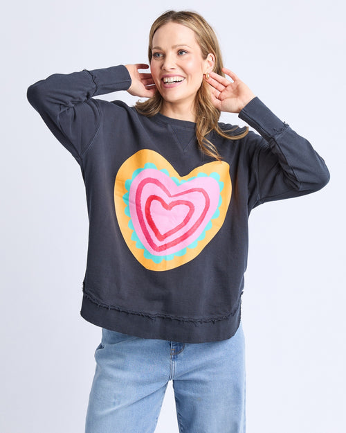 PREORDER - Elm Flaming Heart Crew Sweatshirt Navy DUE JULY