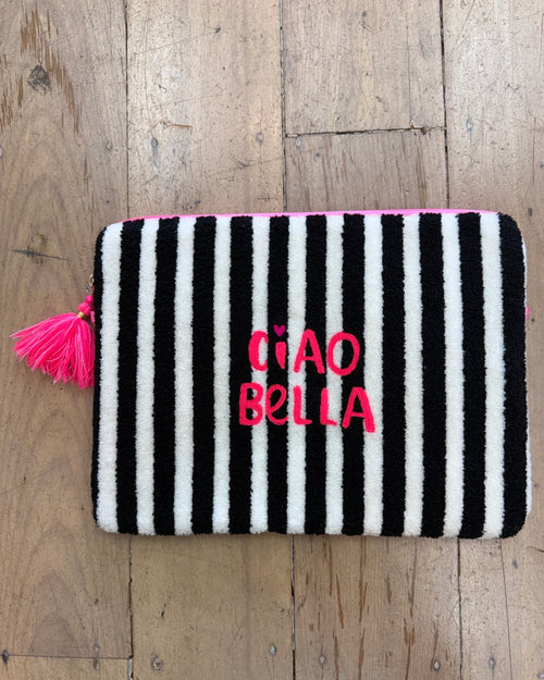 Ciao Bella Black and White Stripes Laptop Sleeve