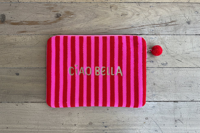 Ciao Bella Red Pink Stripes Laptop Sleeve