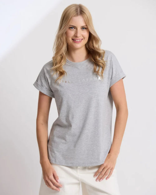 Stella and Gemma Soho Cuff Logo Grey Marle T Shirt