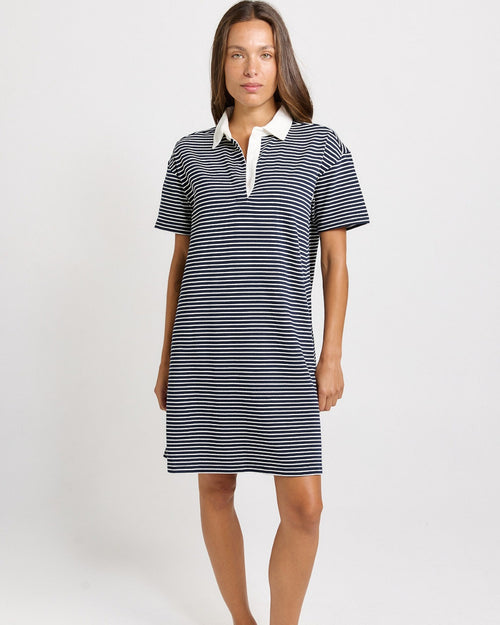 Betty Basics Freddy Polo Dress Navy White Stripe