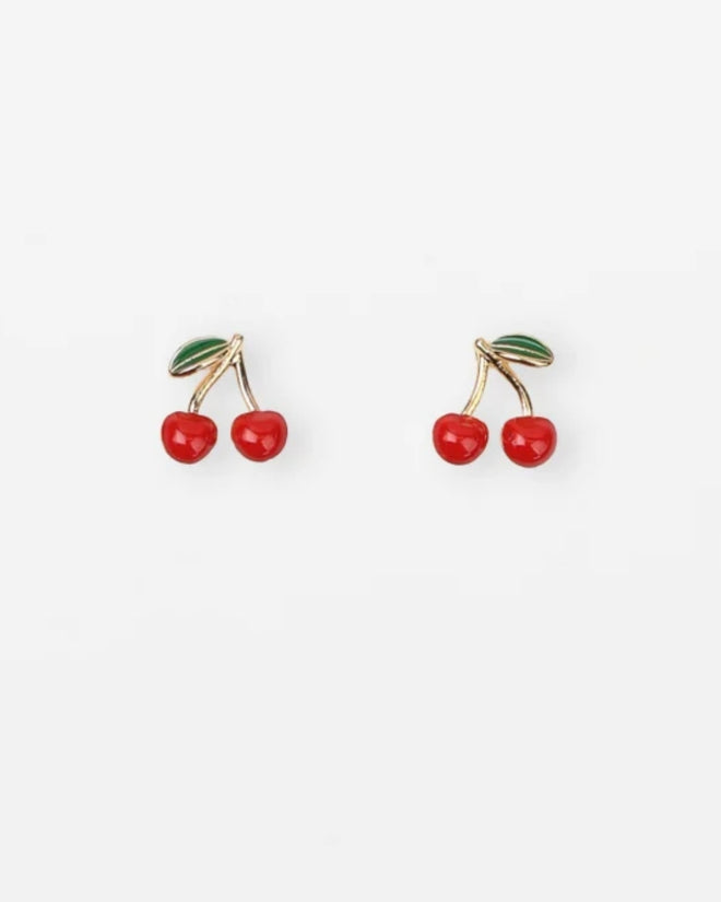 Stella and Gemma Earings Cherries Gold Red