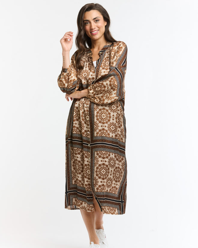 Italian Star The Hills Button Through Dress Chocolate Cream