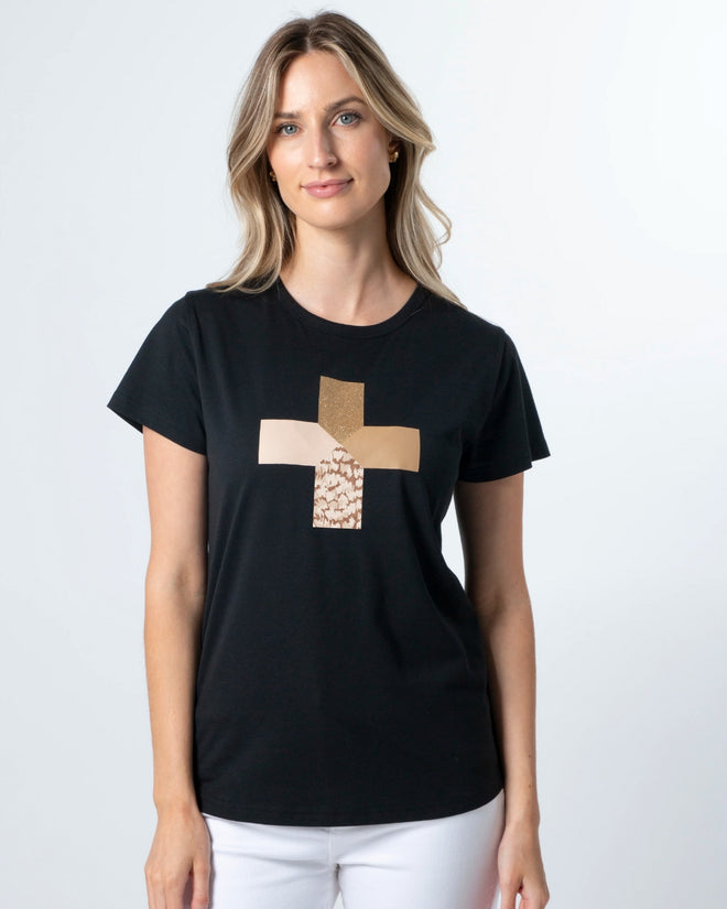 Stella and Gemma Birds of a Feather Cross Black T Shirt