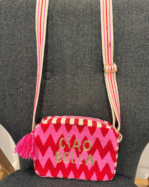 Ciao Bella Red Pink Chevron Handbag
